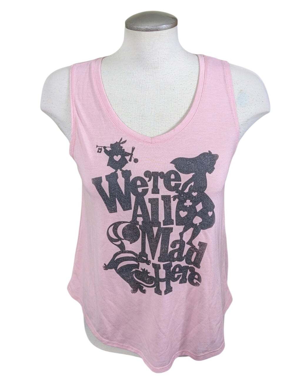DISNEY ALICE IN WONDERLAND WE ARE ALL MAD HERE SLEEVELESS TANK TOP SHIRT SIZE L